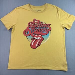 Rolling Stones Tongue Logo Graphic T-Shirt Women's M Yellow Time and Tru